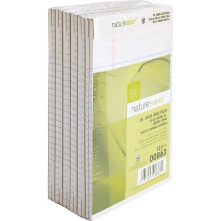 Nature Saver Jr. Legal Pads, Ruled, Recycled, 5inx8in, 50 Sheets, White, 12PK NAT00863